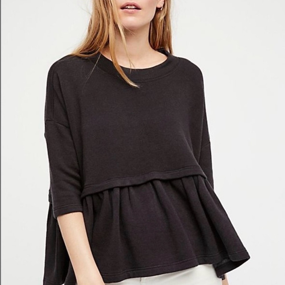 Free People Beach tea time cotton blend oversized peplum ruffle hem top, size XS